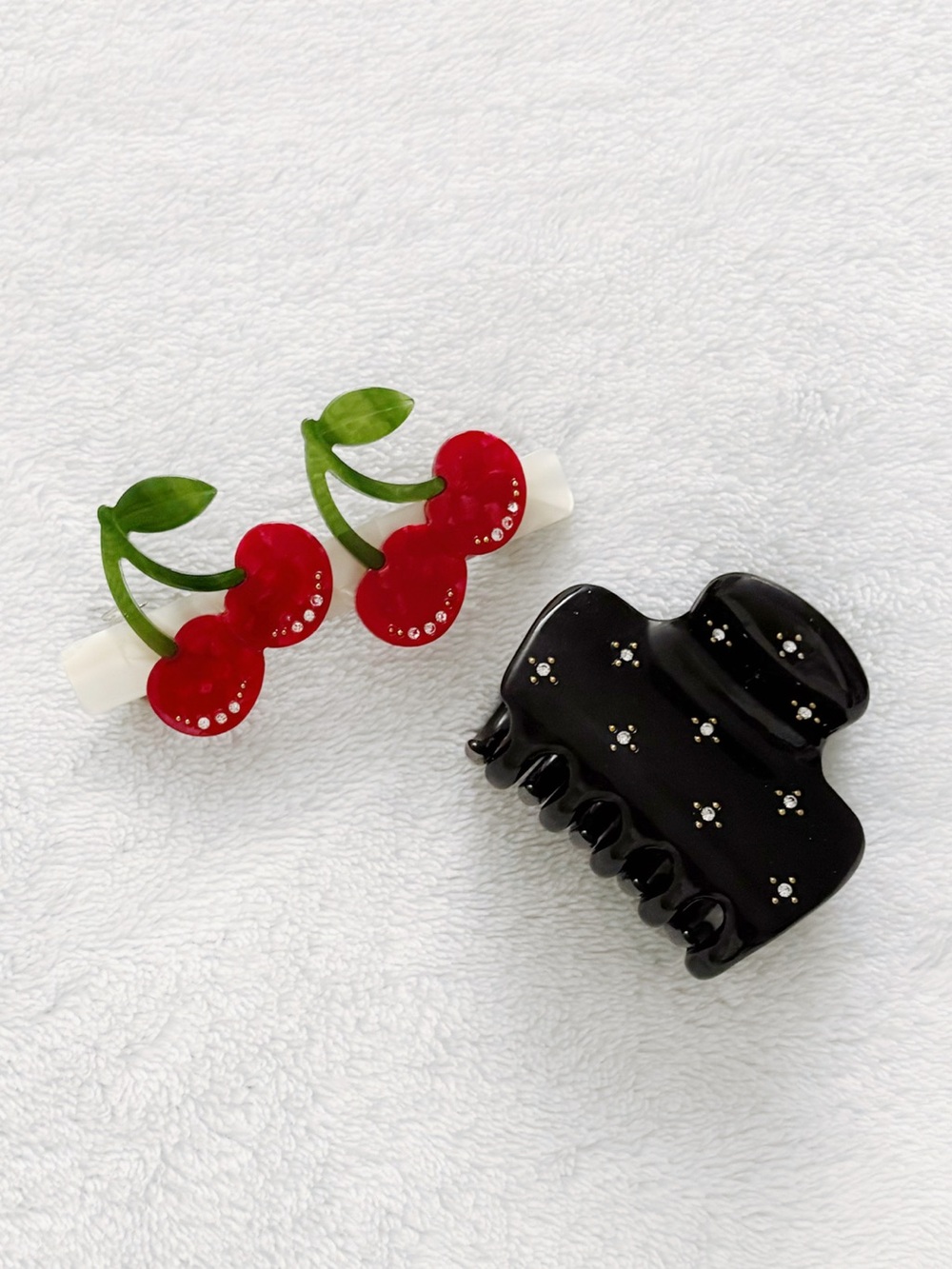 Kitsch Black Rhinestones Cloud Claw Clip Cream Cherry Crystal Barrette Hair Set